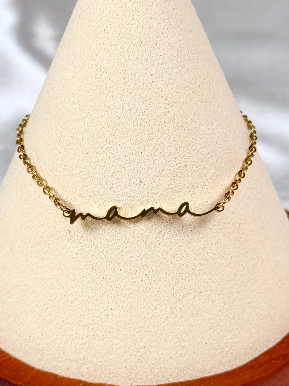 #171 "Mama" Letter Bracelet, Mini Cursive Font, Stainless Steel